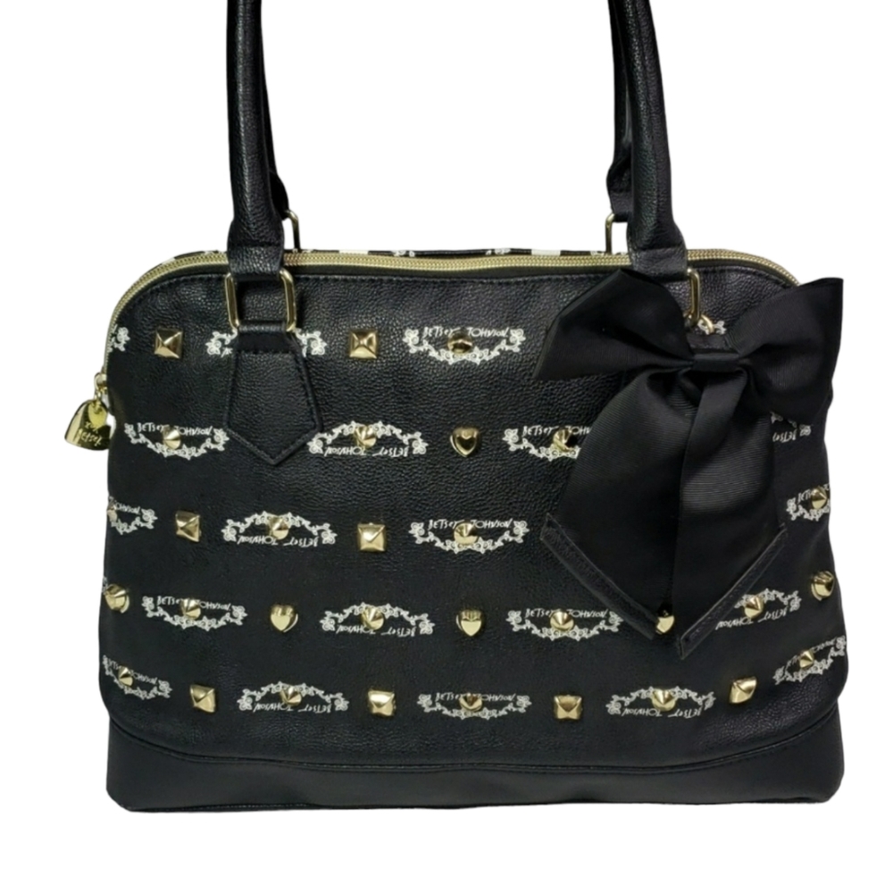BETSY JOHNSON Faux Leather Monogram Hobo Satchel Shoulder Tote Bag Hand Bag
